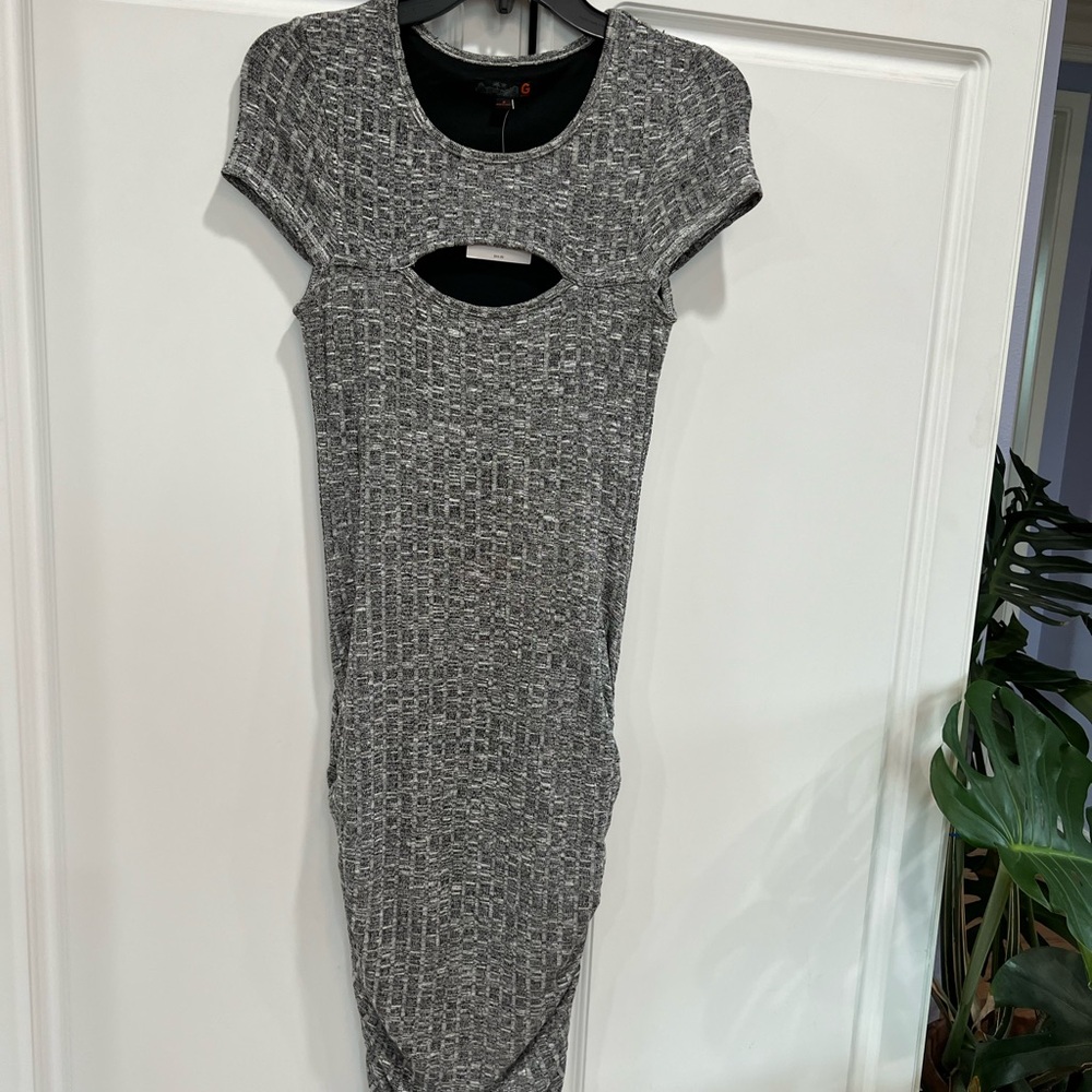 Oris Gray Textured Cutout Midi Dress